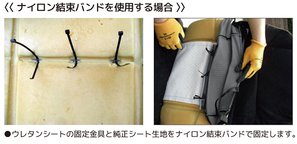 純正シート生地を固定する。