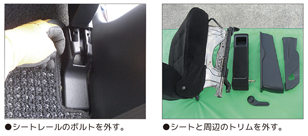 背もたれの純正シート生地を外す。