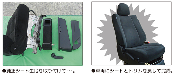 純正シート生地を取り付ける。